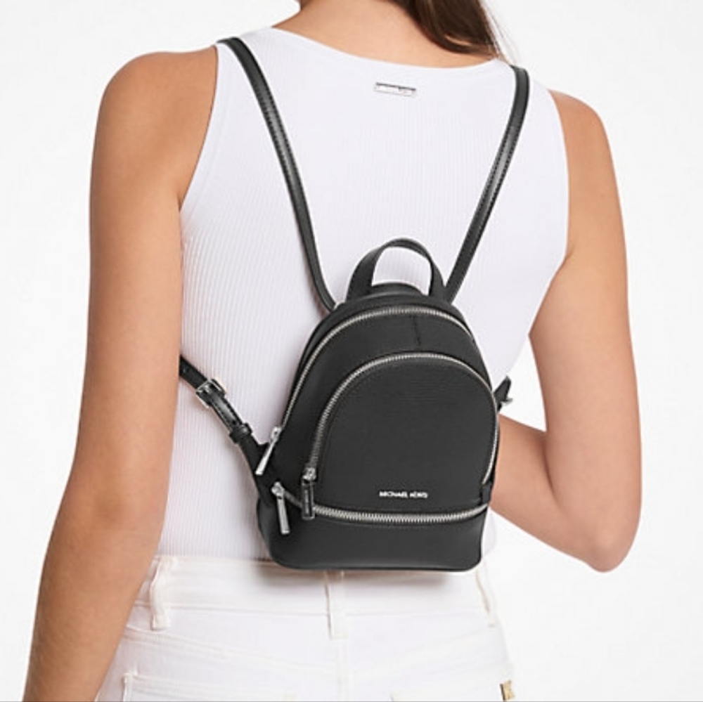 Michael Kors Rhea Extra-Small Pebbled Leather Backpack - Picture 12 of 13